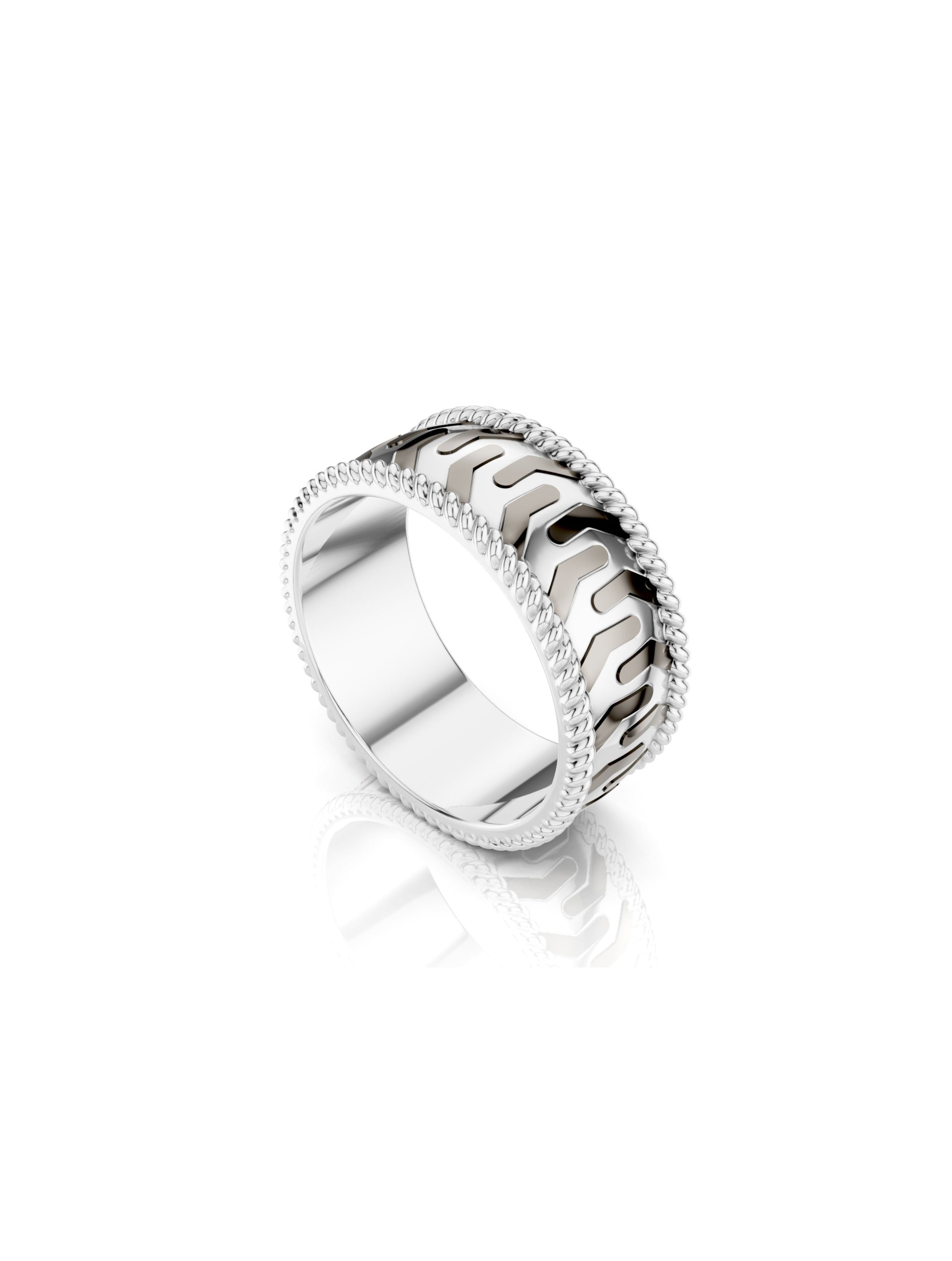 Moissanite Bold Engraved Oxidized Finish 925 Sterling Silver Ring For Men