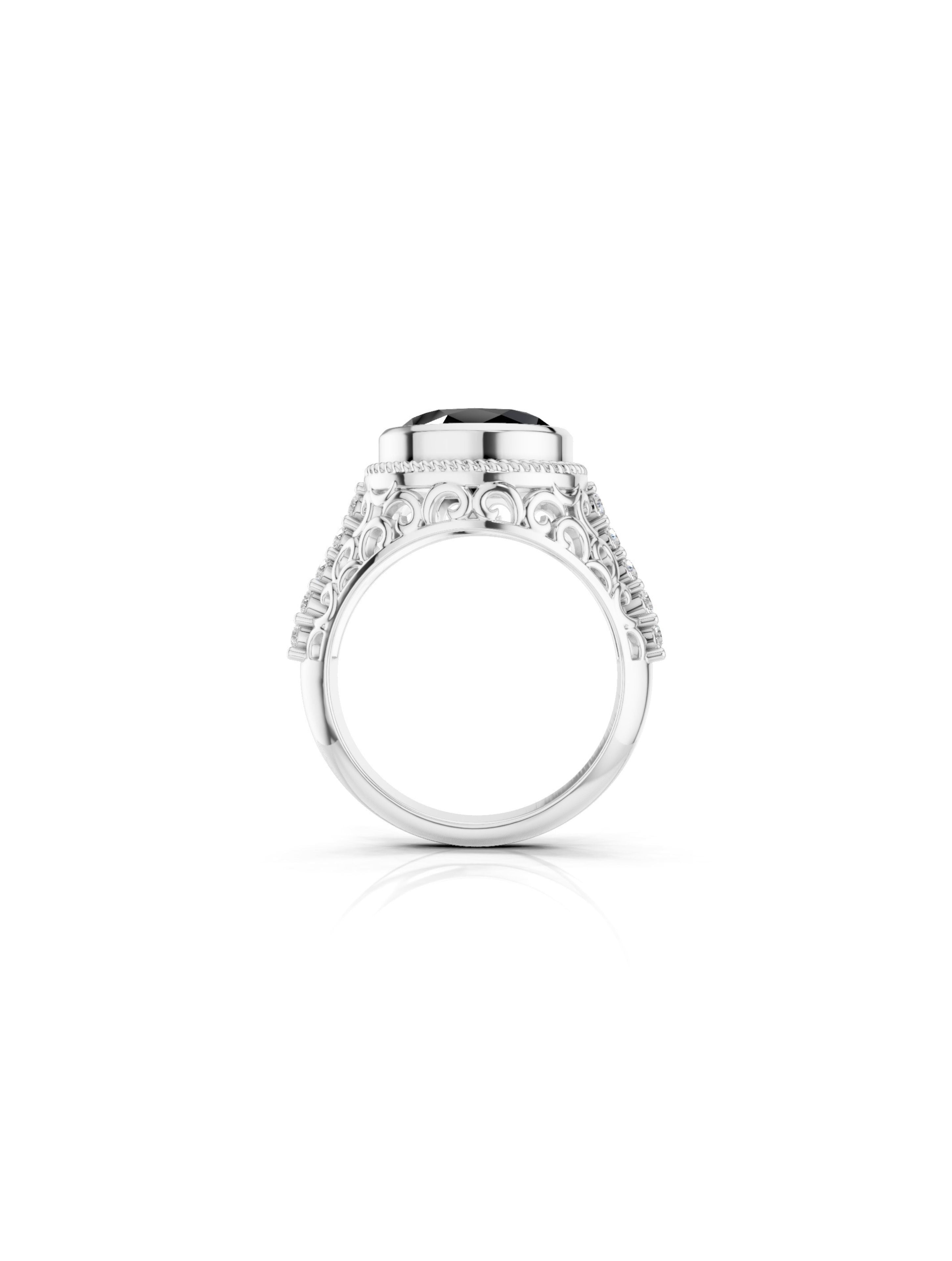 Geometric Filigree Black Onyx and Moissanite Silver Ring Oxidized 925 Sterling Silver Ring For Men