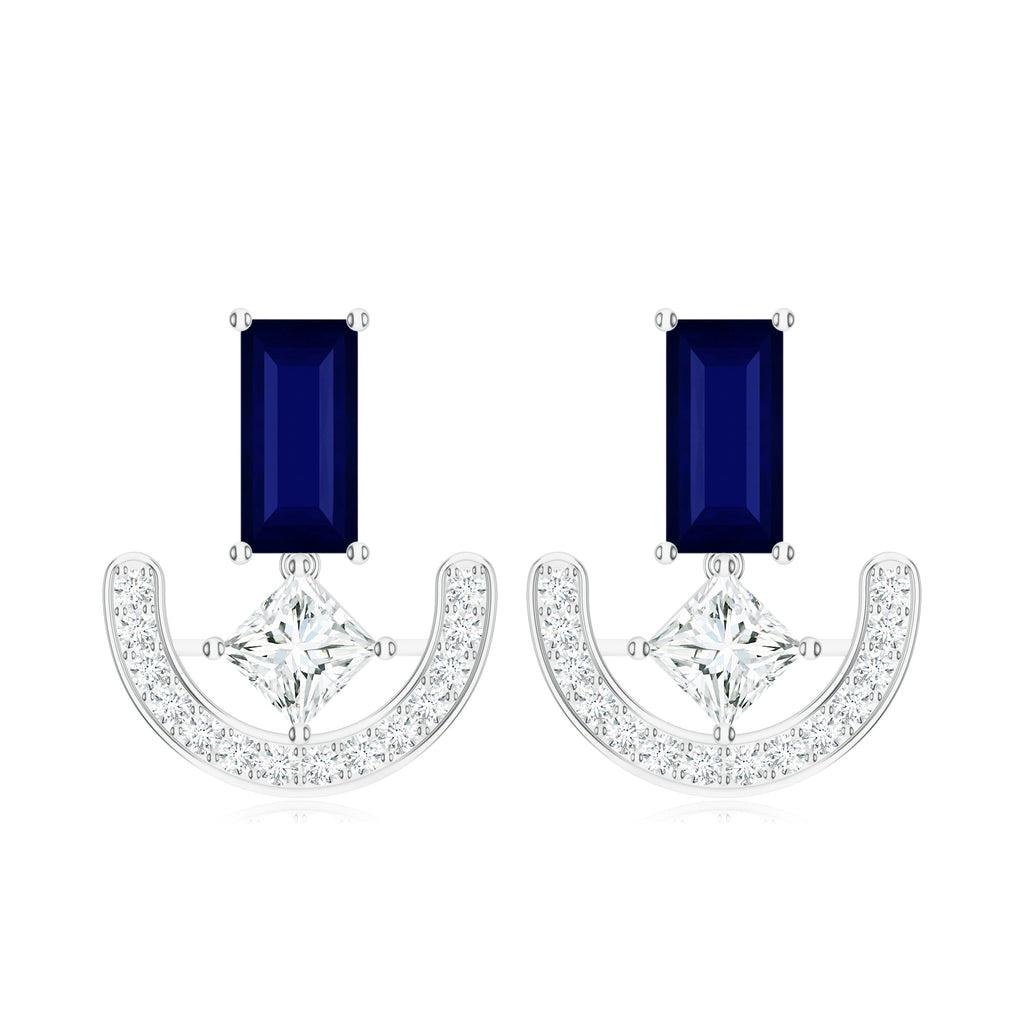 Iolite and Moissanite 925 Sterling Silver Earrings For Women