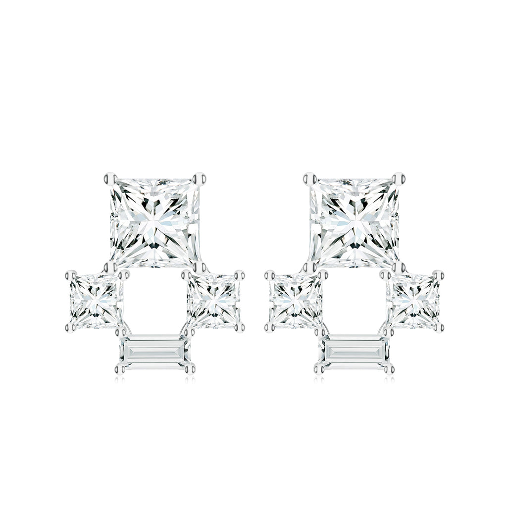 Rectangular and Square Moissanite 925 Sterling Silver Earrings For Women