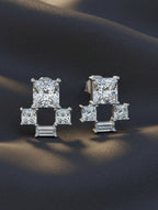 Rectangular and Square Moissanite 925 Sterling Silver Earrings For Women