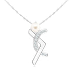 Abstract Geometric Moissanite & Pearl 925 Sterling Silver Pendant For Women