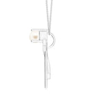 Abstract Geometric Moissanite & Pearl 925 Sterling Silver Pendant For Women