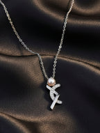 Abstract Geometric Moissanite & Pearl 925 Sterling Silver Pendant For Women