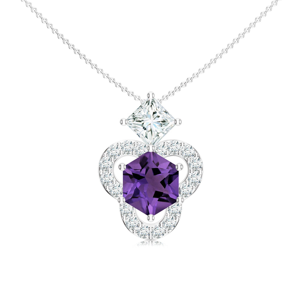 Abstract Amethyst and Moissanite 925 Sterling Silver Pendant For Women