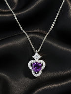 Abstract Amethyst and Moissanite 925 Sterling Silver Pendant For Women