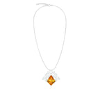 Citrine and Moissanite Geometric 925 Sterling Silver Pendant For Women