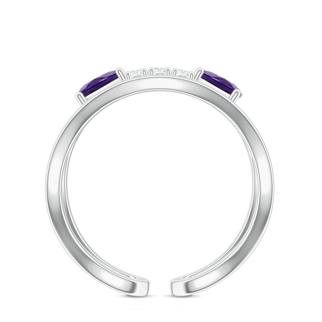 Adjustable Amethyst and Moissanite 925 Sterling Silver Ring For Women
