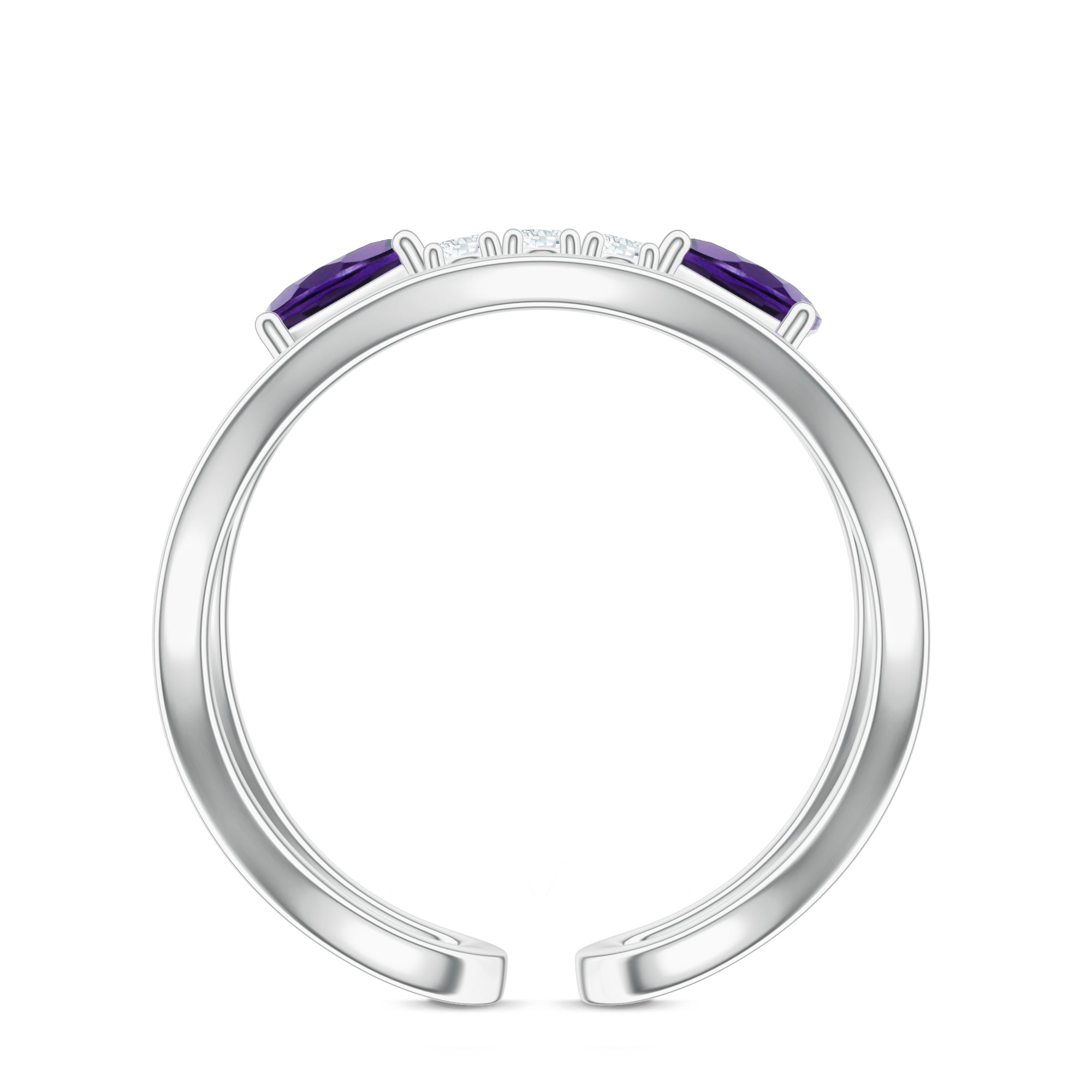 Adjustable Amethyst and Moissanite 925 Sterling Silver Ring For Women