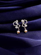 925 Sterling Silver Geometric Drop Earrings with Moissanite, Pearl, and Polki Accents