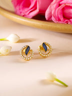 Celestial Wave Moissanite & Blue Talph Halo Stud Earrings | 925 Sterling Silver