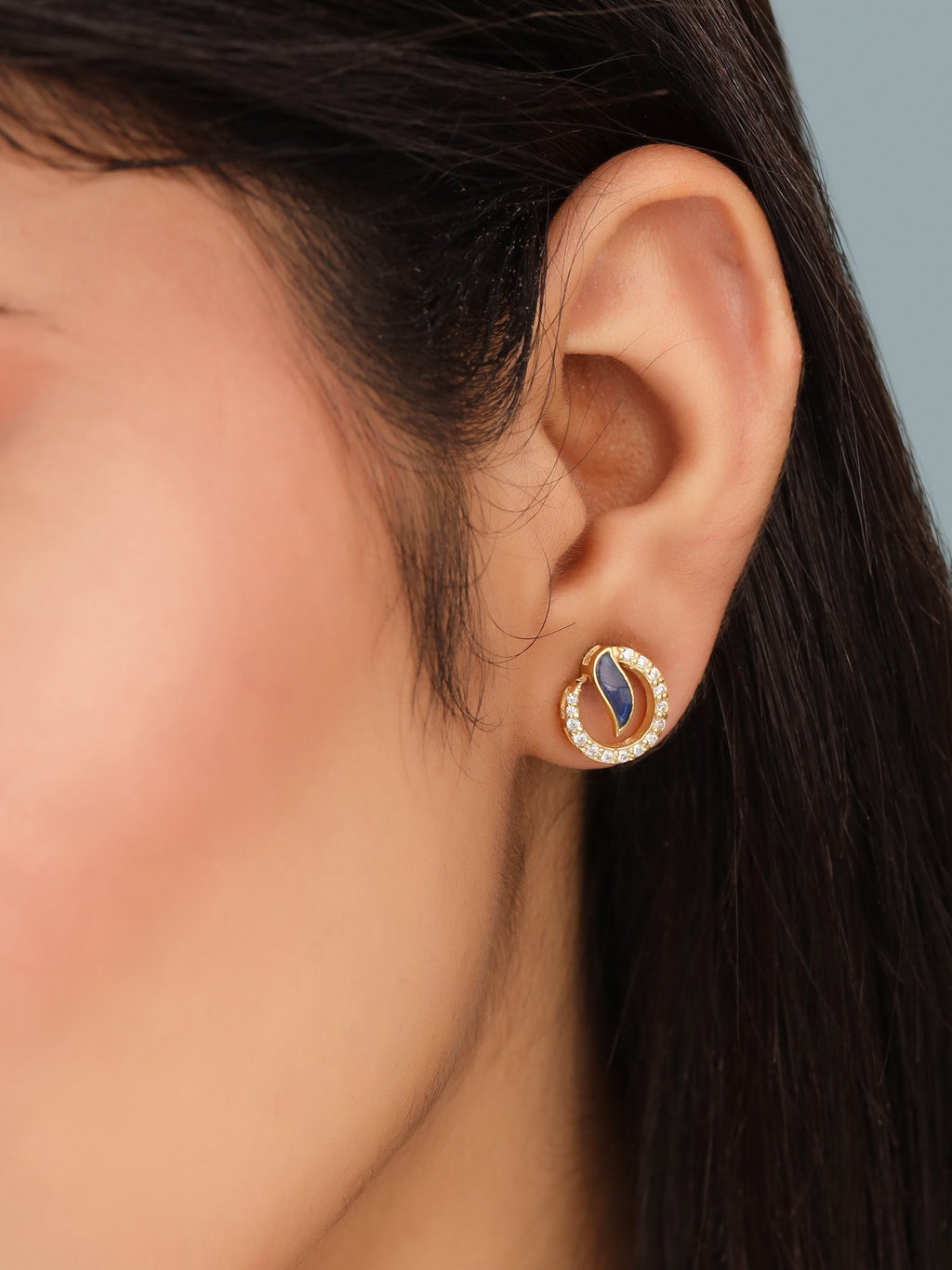 Celestial Wave Moissanite & Blue Talph Halo Stud Earrings | 925 Sterling Silver