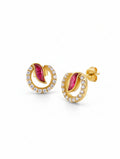Celestial Wave Moissanite & Red Talph Halo Stud Earrings | 925 Sterling Silver