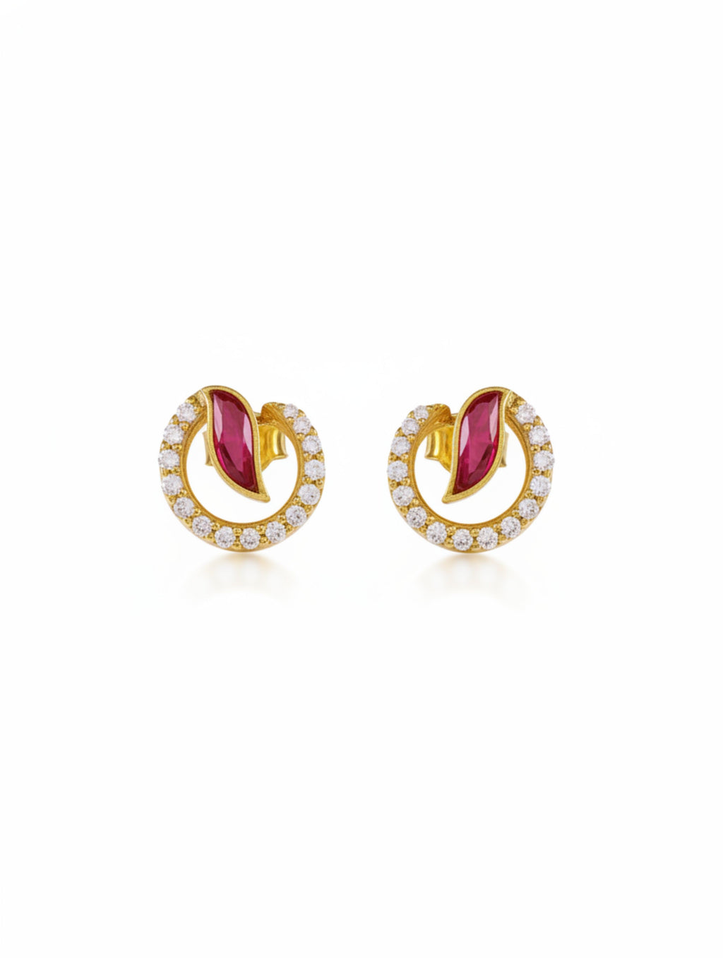 Celestial Wave Moissanite & Red Talph Halo Stud Earrings | 925 Sterling Silver