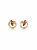Celestial Wave Moissanite & Red Talph Halo Stud Earrings | 925 Sterling Silver