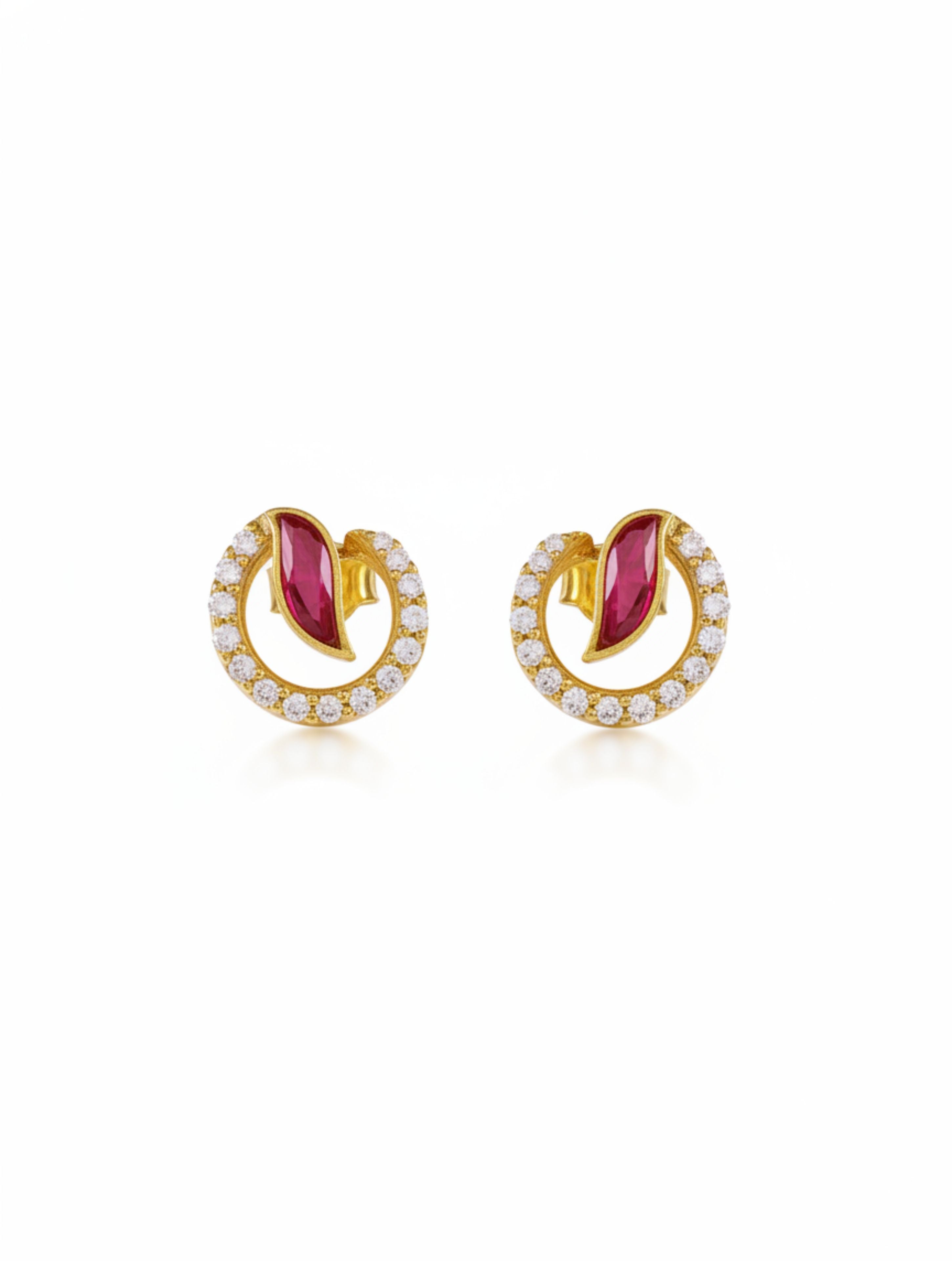 Celestial Wave Moissanite & Red Talph Halo Stud Earrings | 925 Sterling Silver