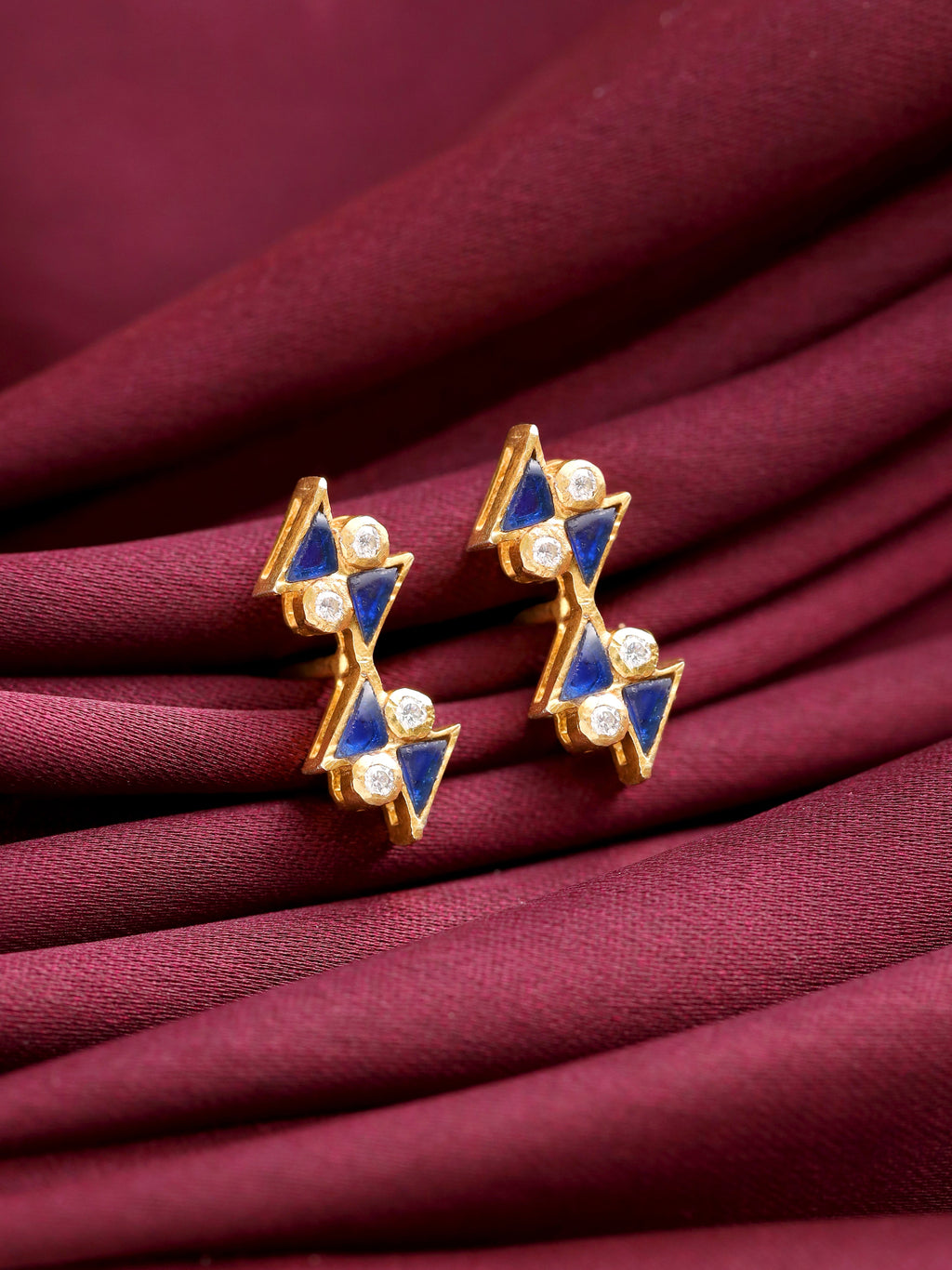 Midnight Blue Zig-Zag Stud Earrings – Gold Plated 925 Sterling Silver