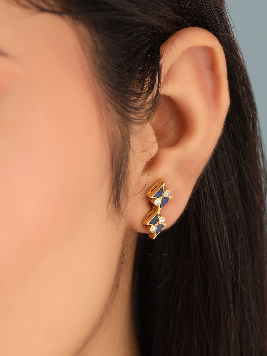 Midnight Blue Zig-Zag Stud Earrings – Gold Plated 925 Sterling Silver