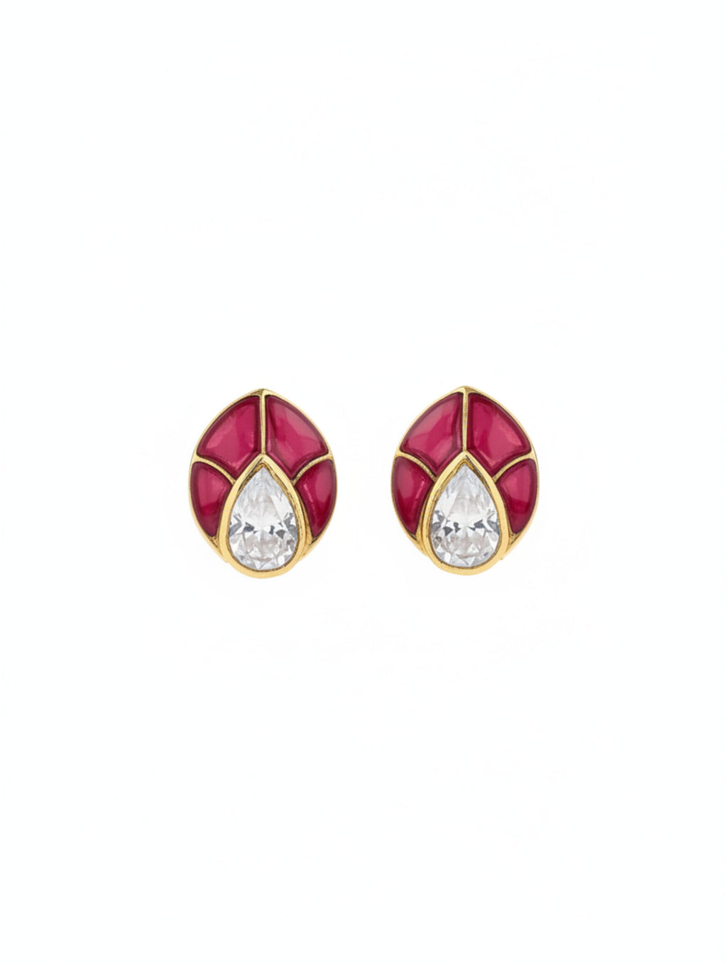 Crimson Leaf Moissanite Polki Stud Earrings in Sterling Silver