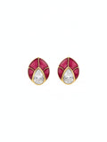 Crimson Leaf Moissanite Polki Stud Earrings in Sterling Silver