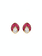 Crimson Leaf Moissanite Polki Stud Earrings in Sterling Silver