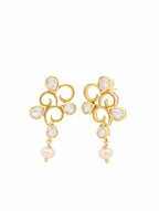 Moissanite Polki & Pearl Drop Earrings in Gold Plated Sterling Silver