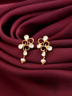 Moissanite Polki & Pearl Drop Earrings in Gold Plated Sterling Silver