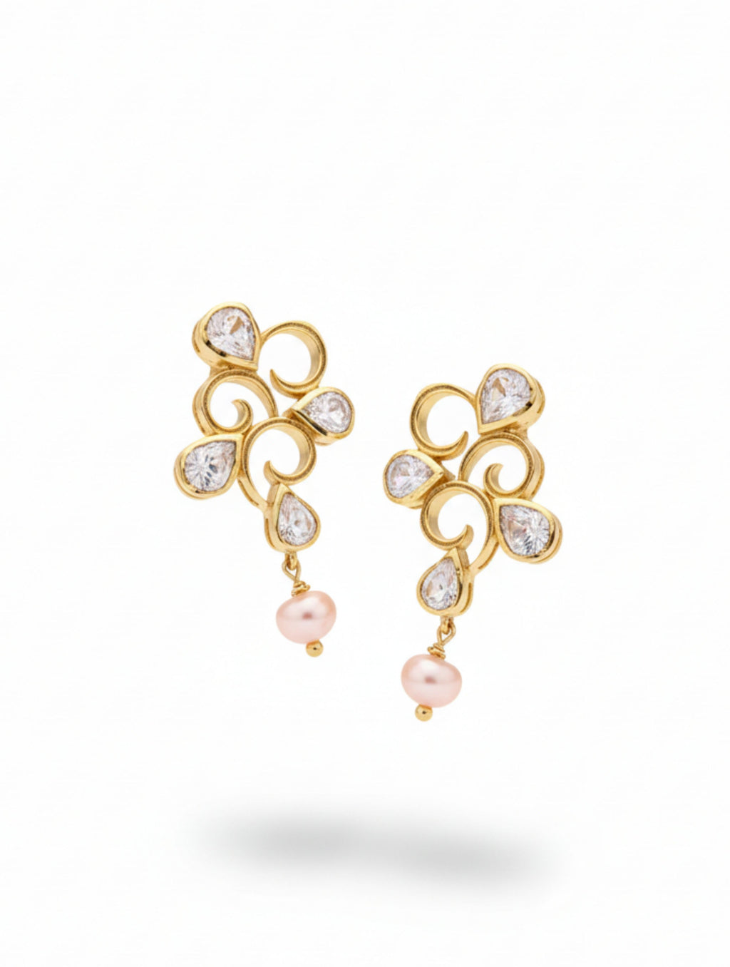 Moissanite Polki & Pearl Drop Earrings in Gold Plated Sterling Silver