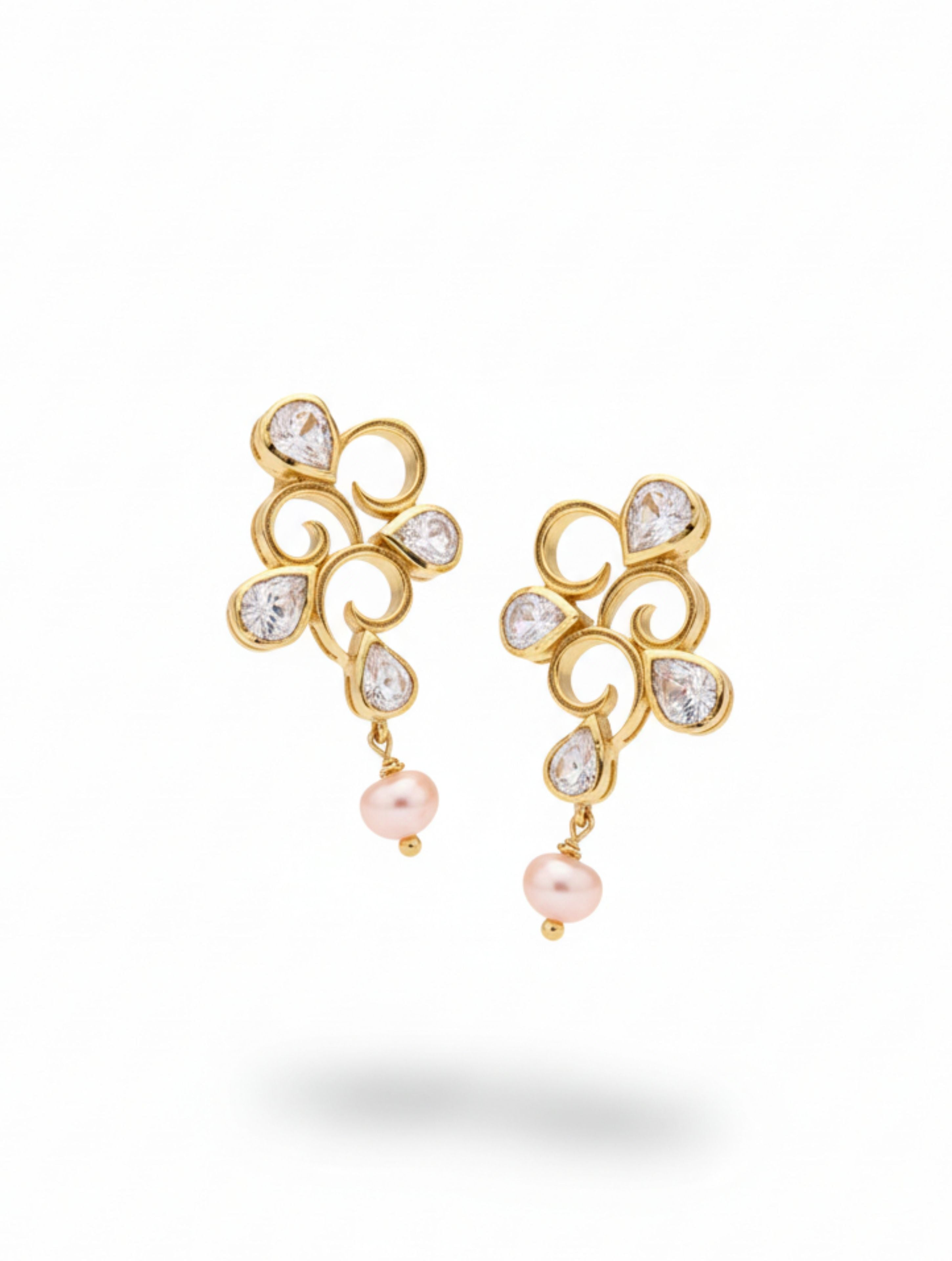 Moissanite Polki & Pearl Drop Earrings in Gold Plated Sterling Silver