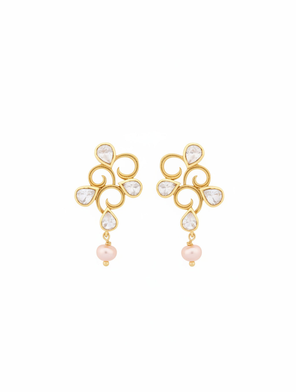 Moissanite Polki & Pearl Drop Earrings in Gold Plated Sterling Silver