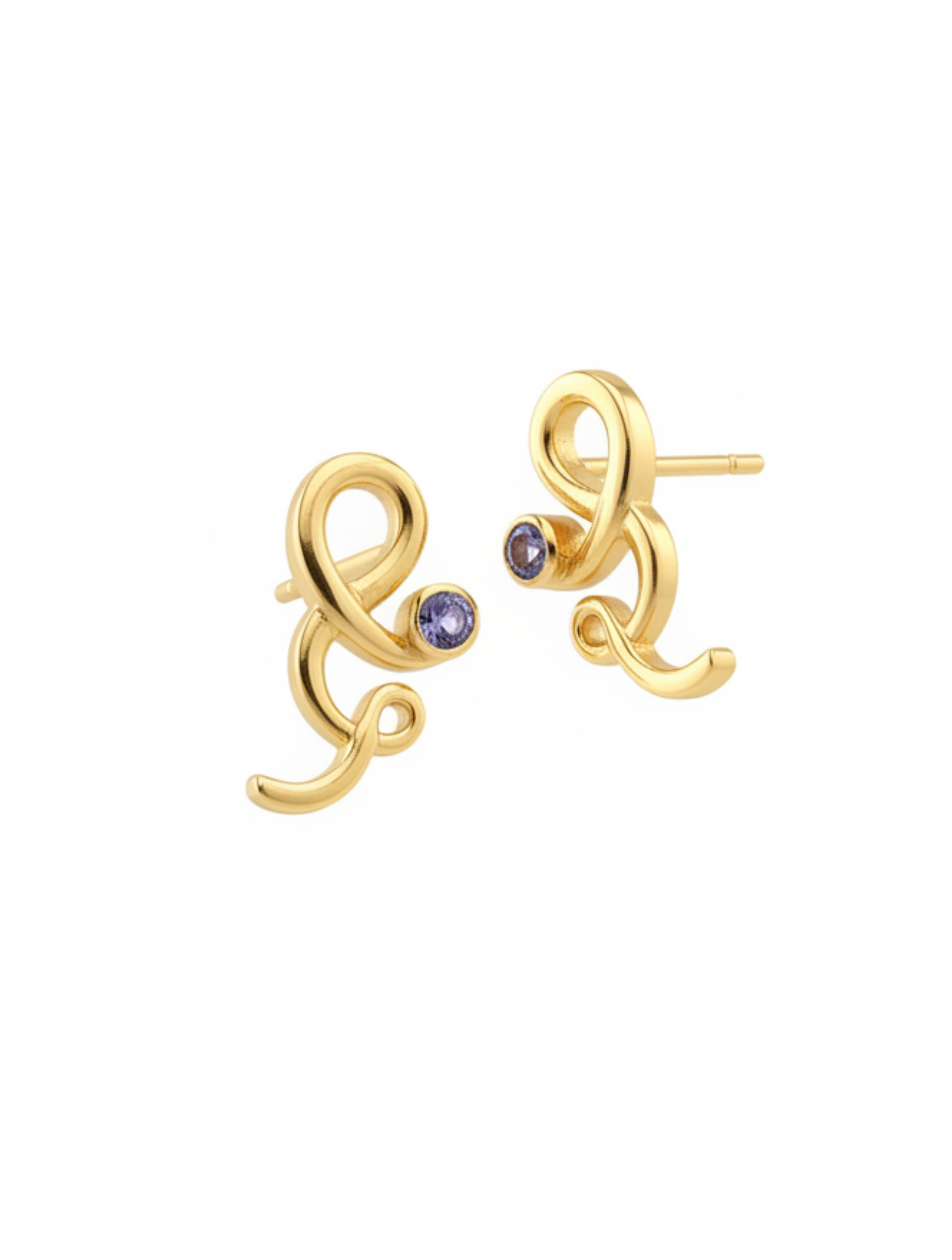 Viking Compass Iolite Swirl Stud Earrings in 925 Sterling Silver