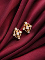 Moissanite and Polki Diamond Stud Earrings in Gold Plated 925 Sterling Silver
