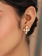 Moissanite and Polki Diamond Stud Earrings in Gold Plated 925 Sterling Silver