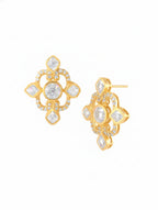 Moissanite and Polki Diamond Stud Earrings in Gold Plated 925 Sterling Silver