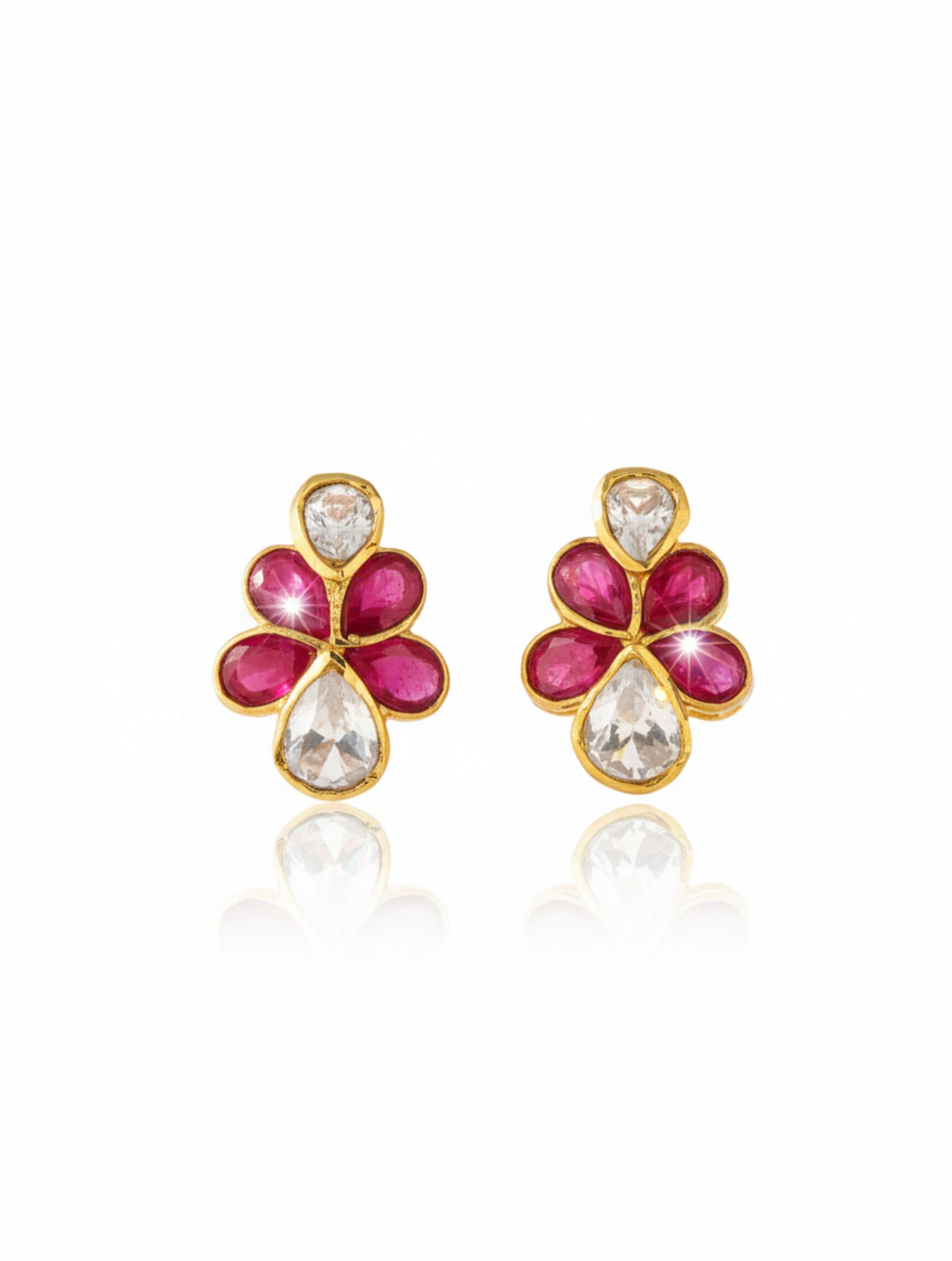 Polki Moissanite & Red Talph Stud Earrings in 925 Sterling Silver