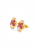 Polki Moissanite & Red Talph Stud Earrings in 925 Sterling Silver