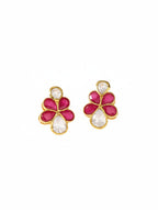 Polki Moissanite & Red Talph Stud Earrings in 925 Sterling Silver