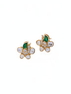 925 Sterling Silver Moissanite & Polki Flower Stud Earrings with Green Talph Accent