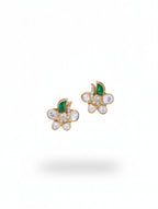 925 Sterling Silver Moissanite & Polki Flower Stud Earrings with Green Talph Accent