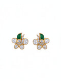 925 Sterling Silver Moissanite & Polki Flower Stud Earrings with Green Talph Accent
