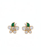 925 Sterling Silver Moissanite & Polki Flower Stud Earrings with Green Talph Accent