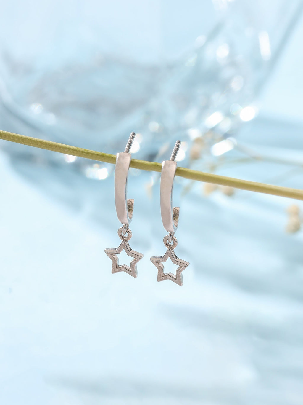 925 Sterling Silver Dangle Star Half-Hoop Earrings