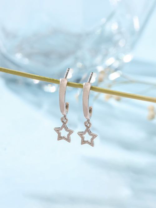 925 Sterling Silver Dangle Star Half-Hoop Earrings
