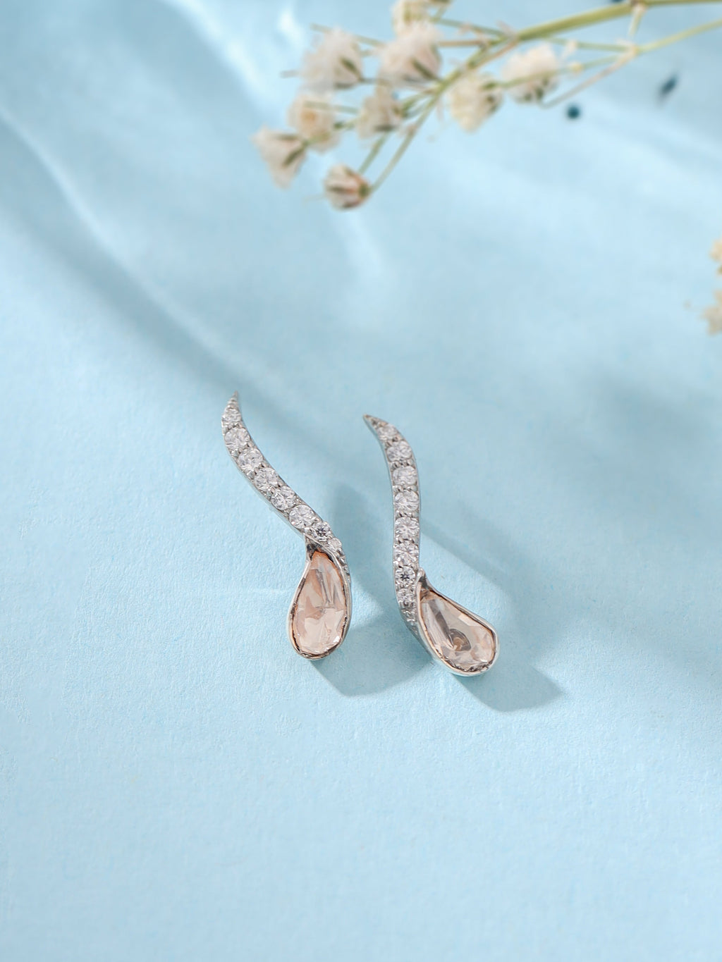 Moissanite and Polki Teardrop Curved Stud Earrings for Women