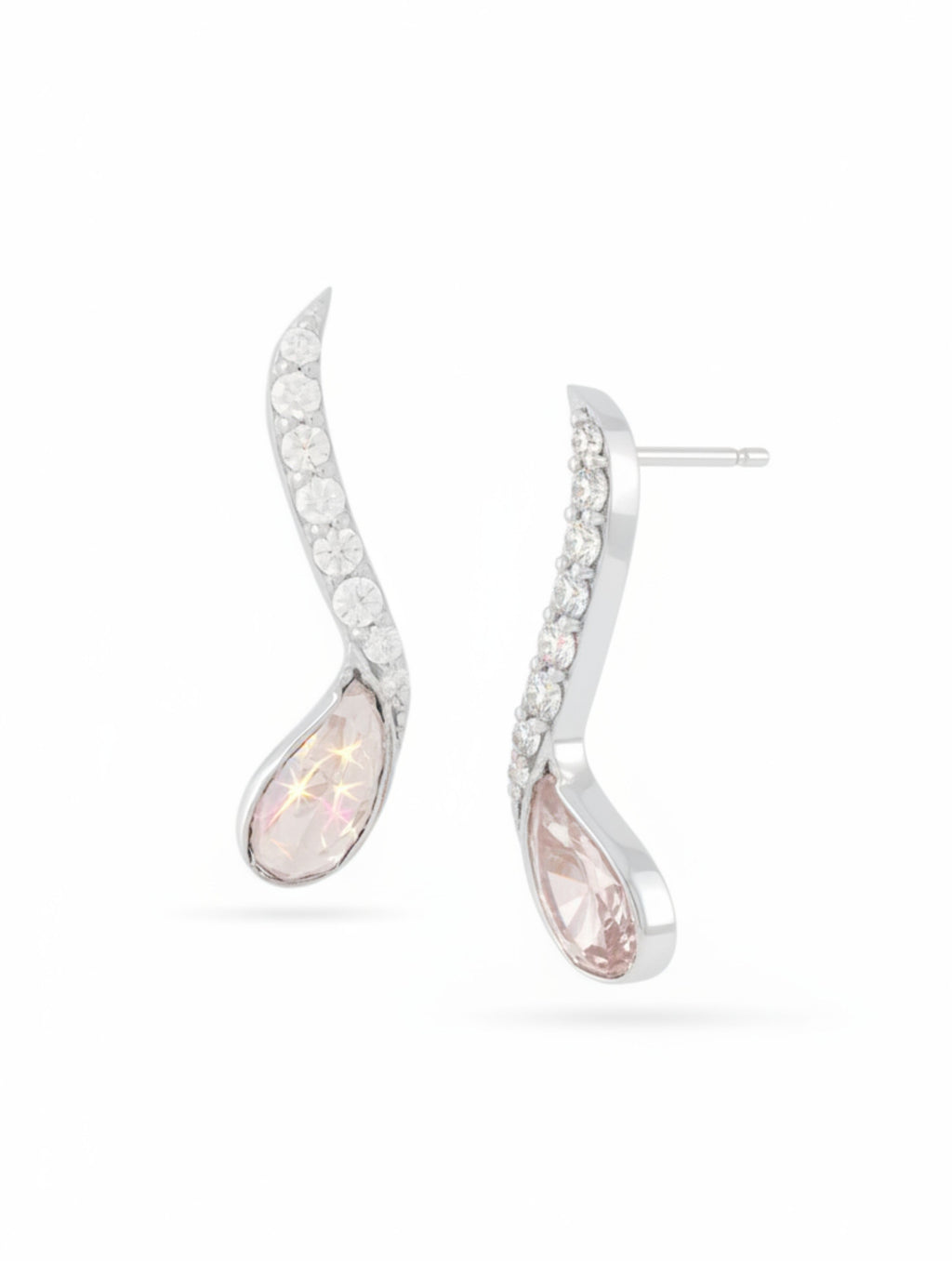 Moissanite and Polki Teardrop Curved Stud Earrings for Women