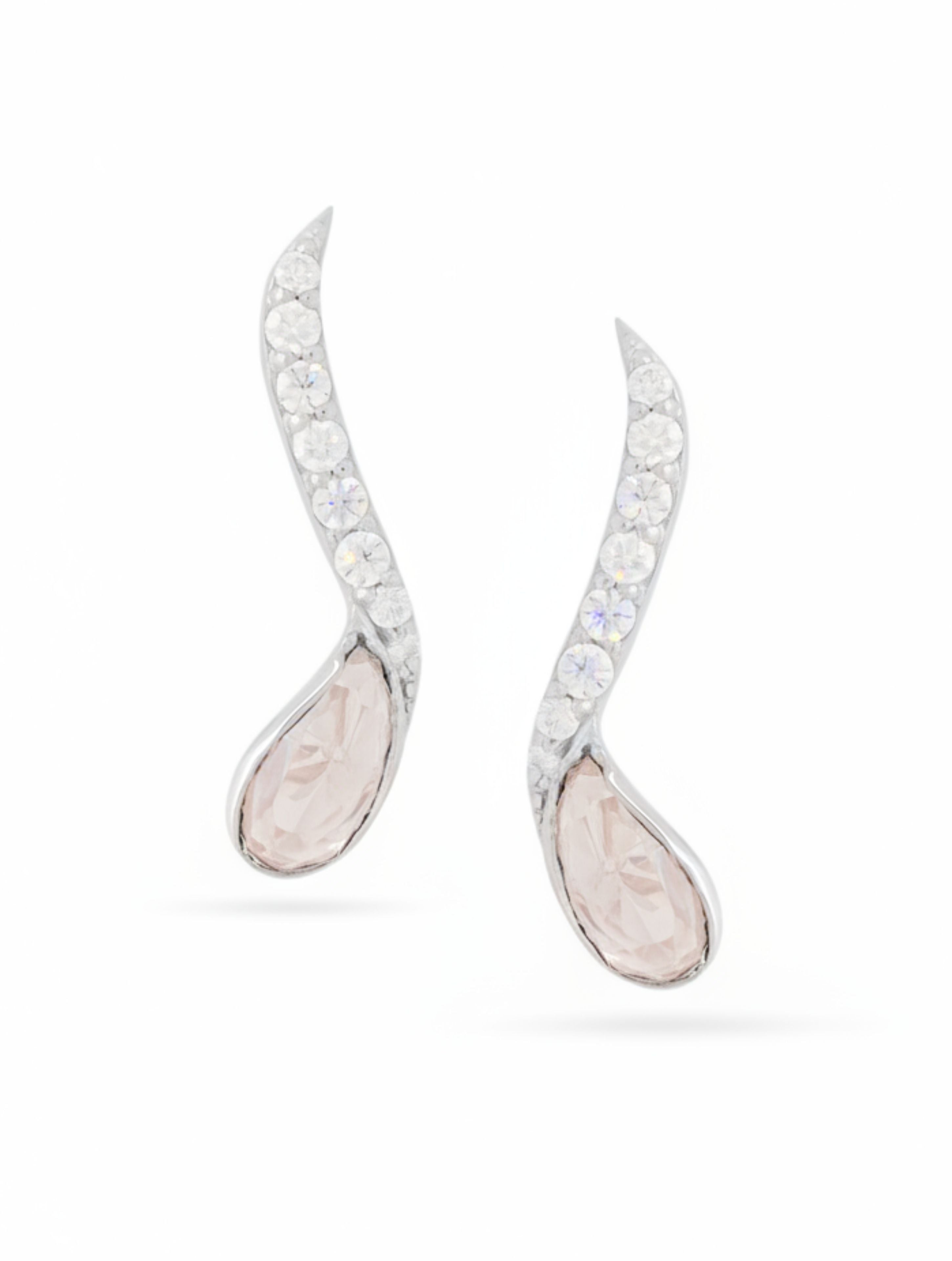 Moissanite and Polki Teardrop Curved Stud Earrings for Women