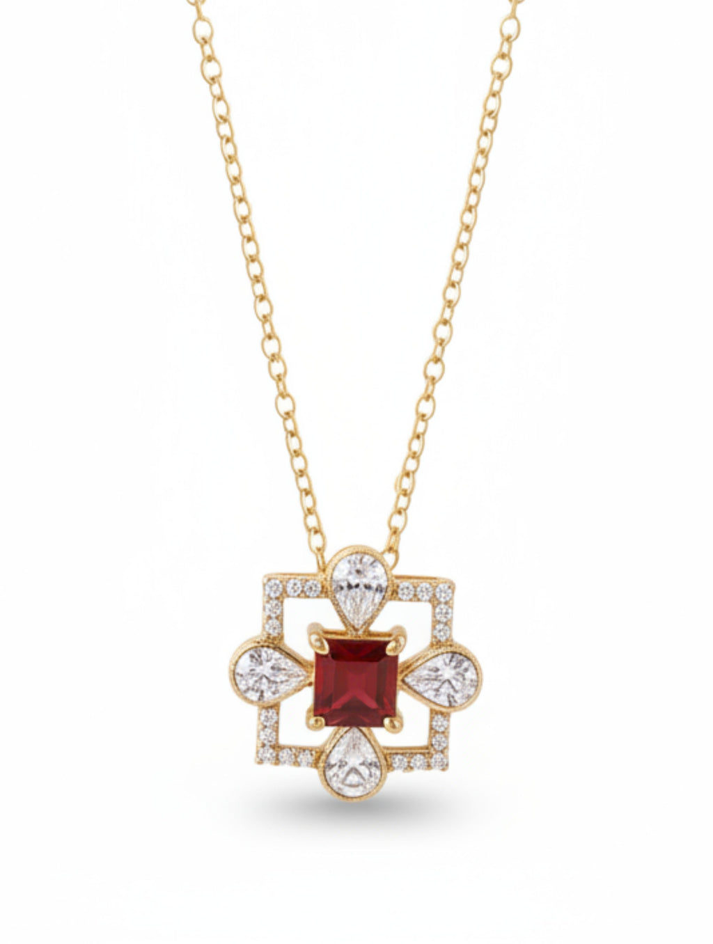 925 Sterling Silver Gold Plated Garnet & Moissanite Pendant Necklace