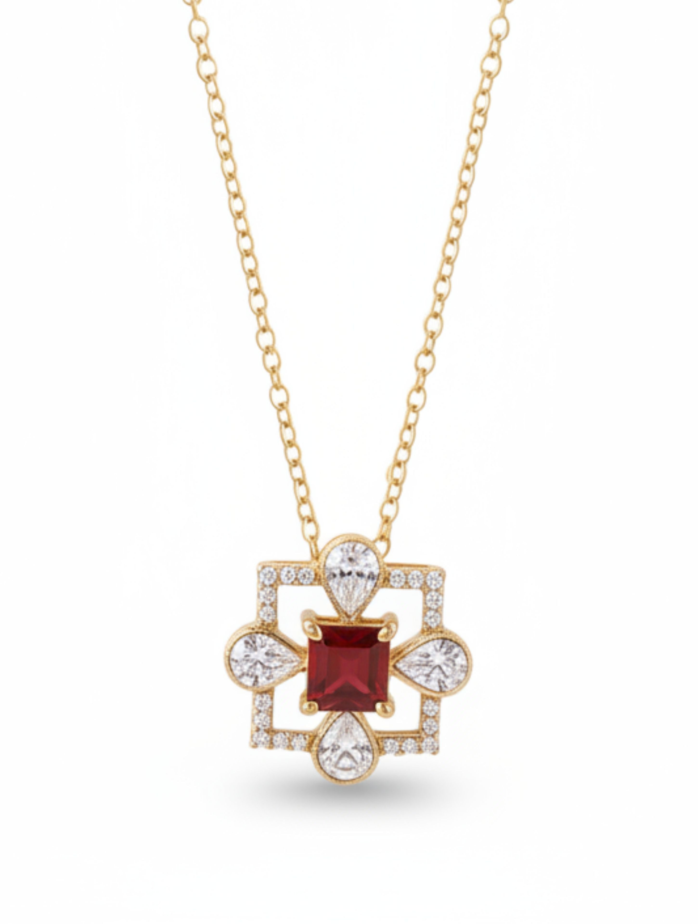 925 Sterling Silver Gold Plated Garnet & Moissanite Pendant Necklace