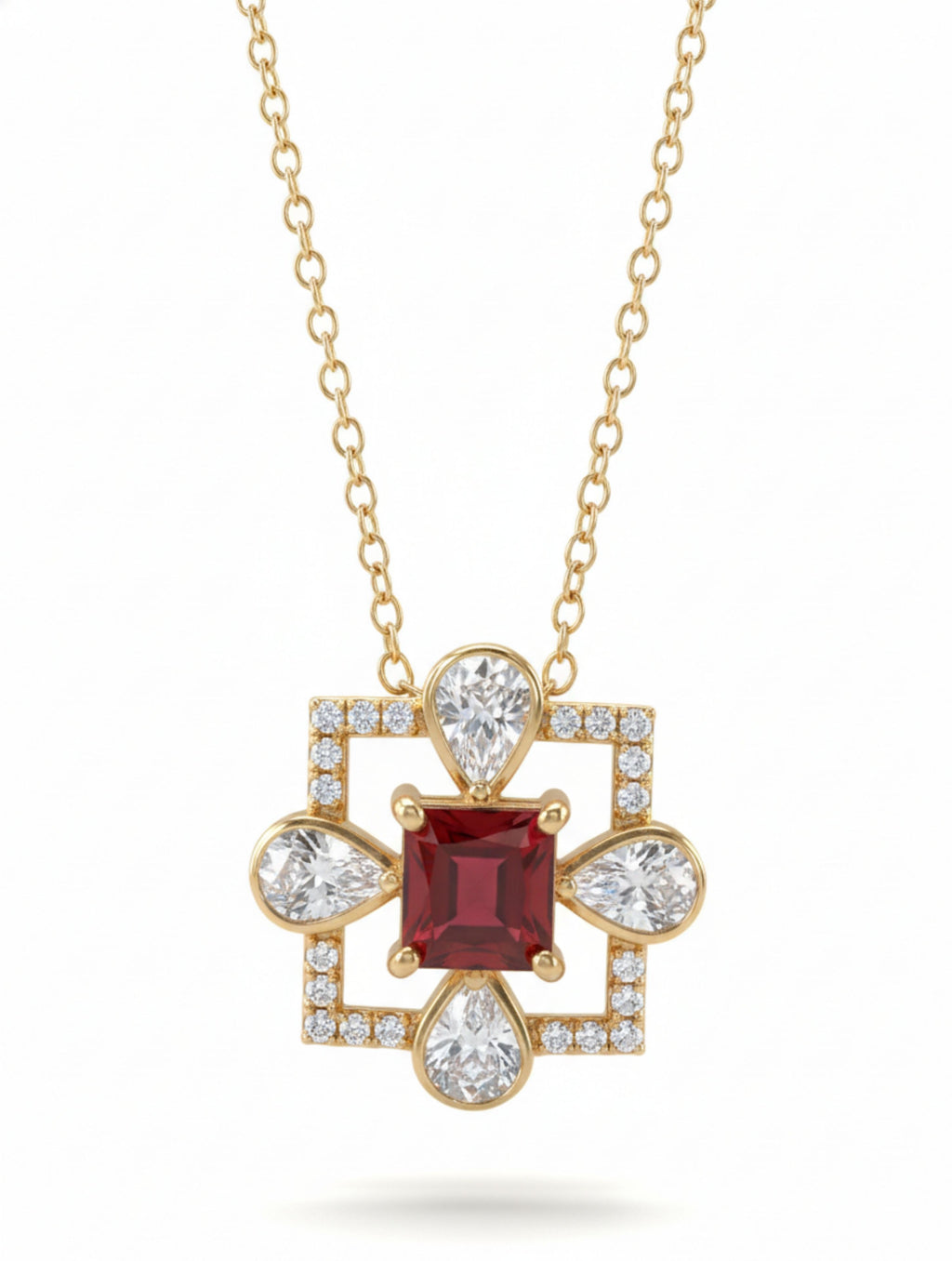 925 Sterling Silver Gold Plated Garnet & Moissanite Pendant Necklace
