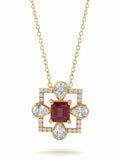 925 Sterling Silver Gold Plated Garnet & Moissanite Pendant Necklace